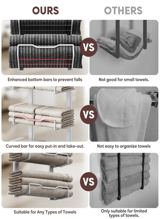Aetyord Hanging Towel Racks for Bathroom No Drill - 6-Tier Over The Door Bath Towel Storage Organizer for Small Bathrooms - Back of Door Towel Holder Hanger for Rolled Towels RV Camper All White - Image 3