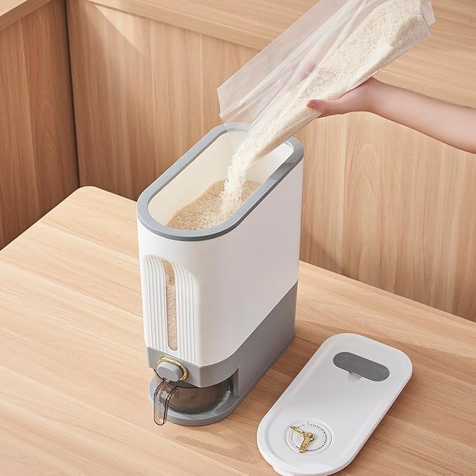 PROSFIA Airtight Grain Dispenser Large Capacity Pet Food Organizer Box Dispenser Rice and Grain Storage and Moisture Prevent Convenient Container Keeping Grain - Image 2