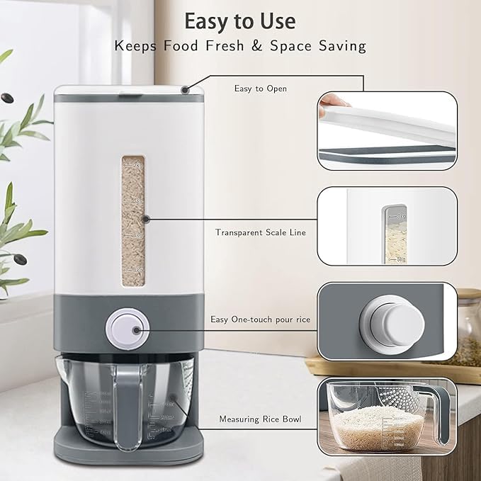 PROSFIA Airtight Grain Dispenser Large Capacity Pet Food Organizer Box Dispenser Rice and Grain Storage and Moisture Prevent Convenient Container Keeping Grain - Image 3