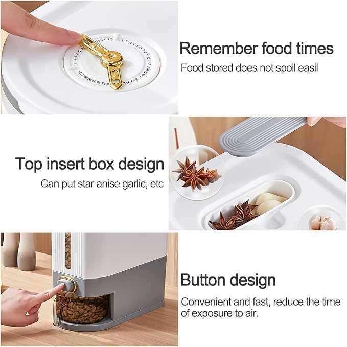 PROSFIA Airtight Grain Dispenser Large Capacity Pet Food Organizer Box Dispenser Rice and Grain Storage and Moisture Prevent Convenient Container Keeping Grain - Image 4