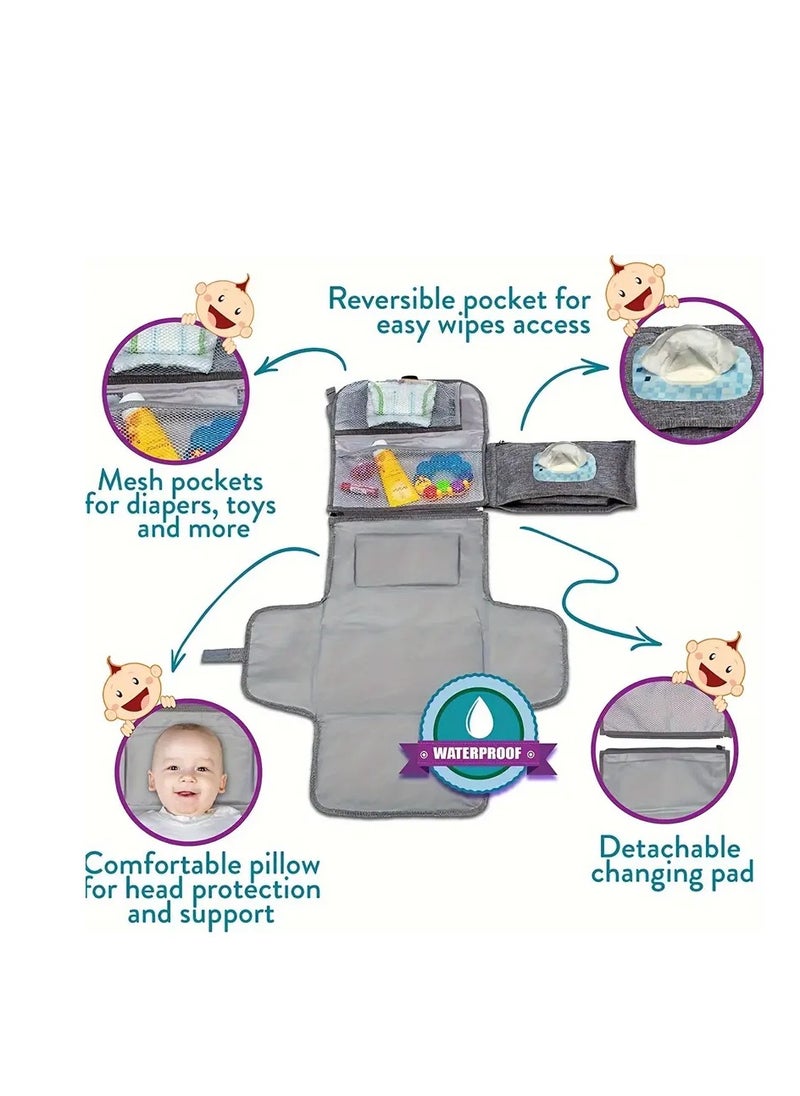 ARCOON - Portable Diaper Changing Pad – Travel Baby Diaper Changer Bag with Wipes Pocket, Smart Foldable Design, Waterproof Changing Mat, Ideal for Newborn Boys & Girls - Grey - Image 1