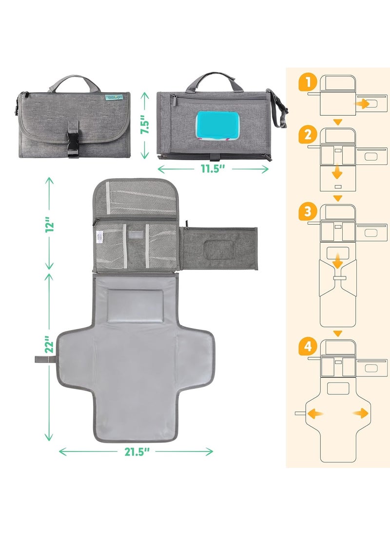 ARCOON - Portable Diaper Changing Pad – Travel Baby Diaper Changer Bag with Wipes Pocket, Smart Foldable Design, Waterproof Changing Mat, Ideal for Newborn Boys & Girls - Grey - Image 1