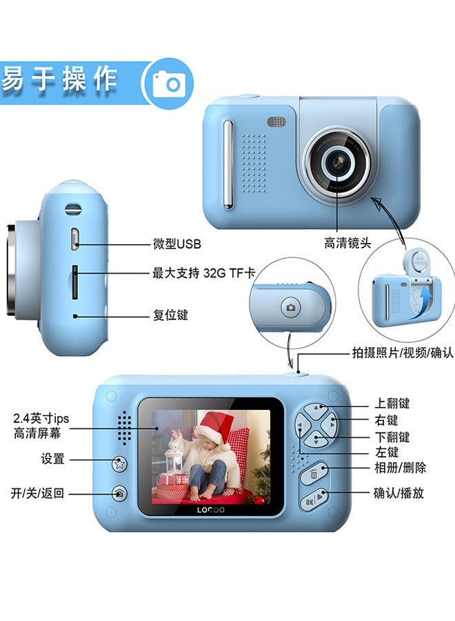 Kids Camera 1080p Kids Digital Camera Mini Video Camera For Kids 180° Rotatable Lens Built In Battery Cute Photo Frames Fun Games With Mini Desktop 32gb Memory Card Card reader  - Image 2