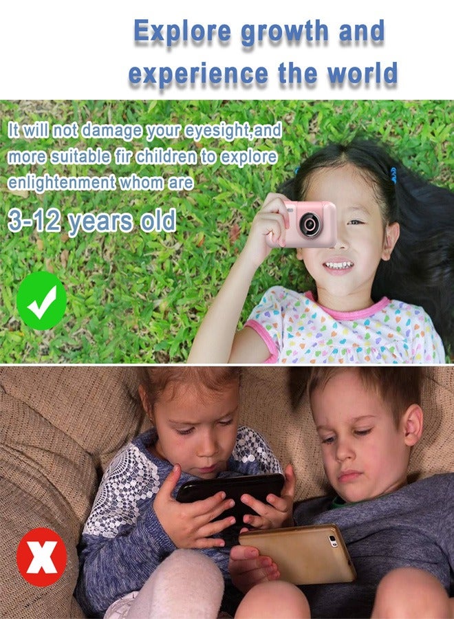 Kids Camera 1080p Kids Digital Camera Mini Video Camera For Kids 180° Rotatable Lens Built In Battery Cute Photo Frames Fun Games With Mini Desktop 32gb Memory Card Card reader  - Image 4