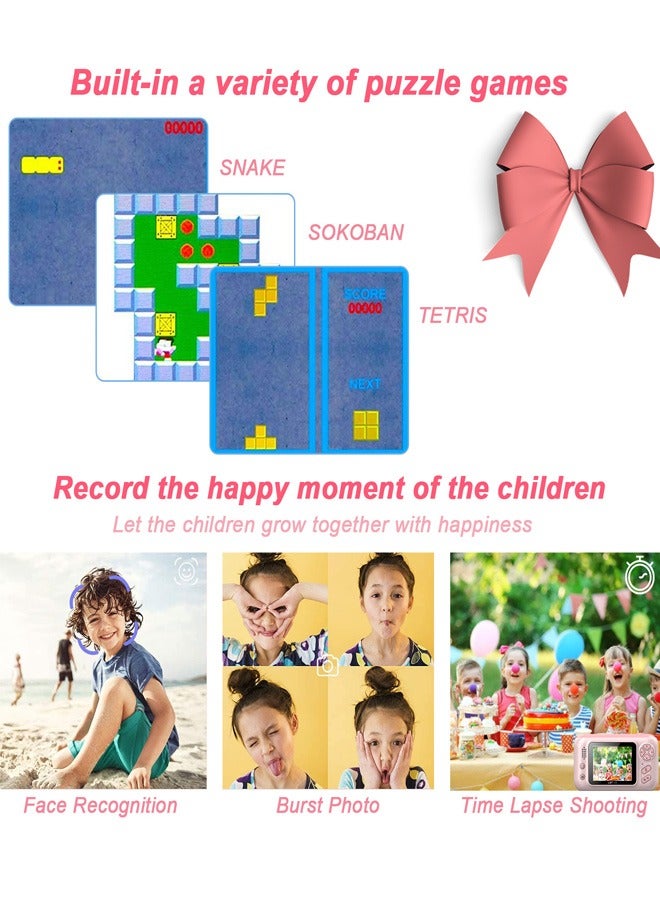 Kids Camera 1080p Kids Digital Camera Mini Video Camera For Kids 180° Rotatable Lens Built In Battery Cute Photo Frames Fun Games With Mini Desktop 32gb Memory Card Card reader  - Image 5