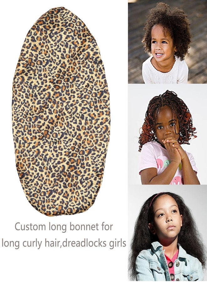 SENGTERM Kids Long Satin Bonnet Girls Sleeping Cap Braids Bonnet for Long Curly Hair (Kids Long Leopard) - Image 3