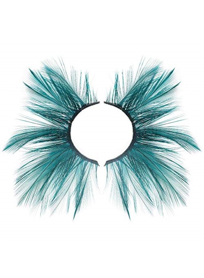 Dorisue Halloween eyelashes Double Lip Black with Green Big Extra Long Feather eyelashes Extra extension Halloween Green Feather Tip False Eyelashes Dance Halloween Costume