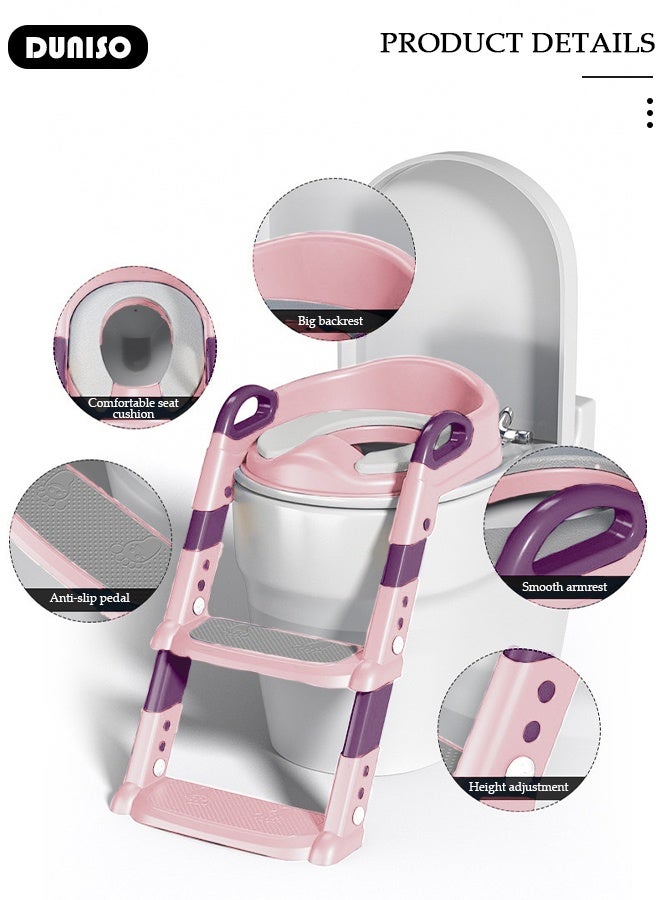 DUNISO Baby Potty Training Seat with Ladder for Western Toilets - PVC Soft Cushioned Seat,  Handle for Toddlers 2-5 Years , Adjustable Height - Image 3