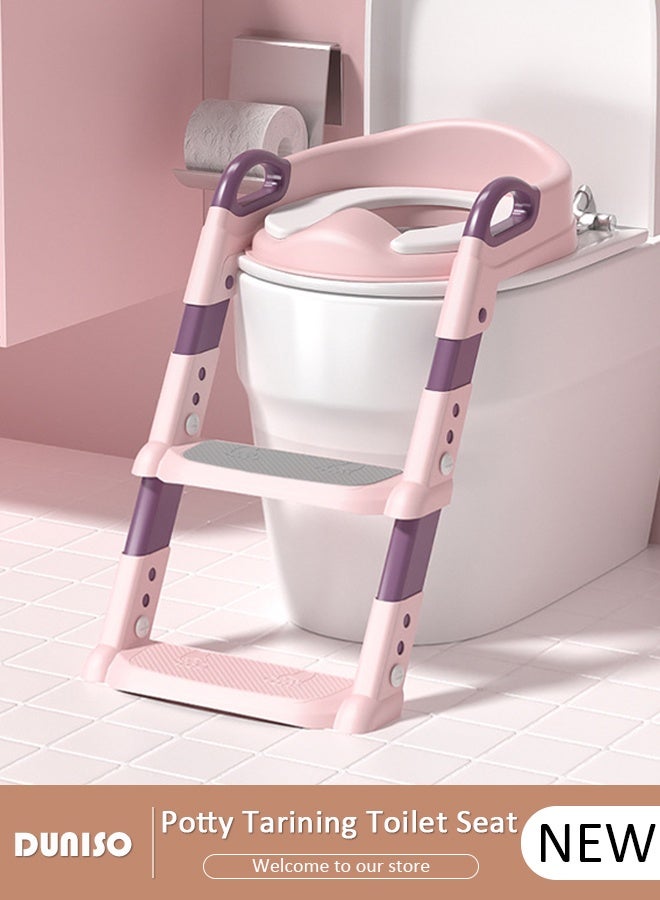 DUNISO Baby Potty Training Seat with Ladder for Western Toilets - PVC Soft Cushioned Seat,  Handle for Toddlers 2-5 Years , Adjustable Height - Image 1