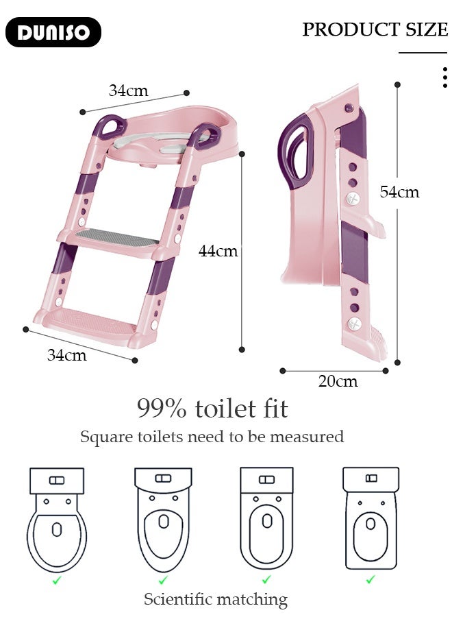 DUNISO Baby Potty Training Seat with Ladder for Western Toilets - PVC Soft Cushioned Seat,  Handle for Toddlers 2-5 Years , Adjustable Height - Image 2