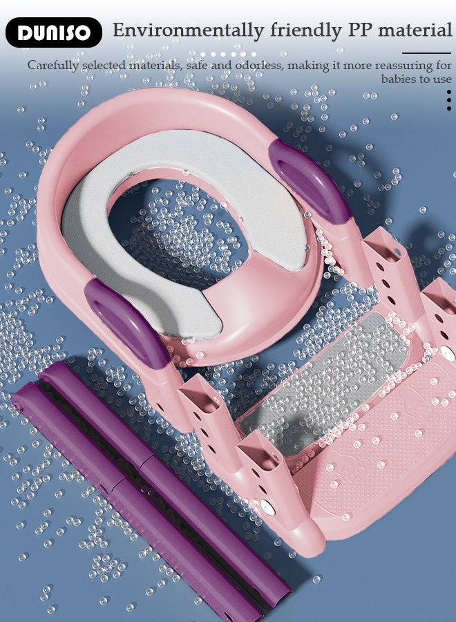 DUNISO Baby Potty Training Seat with Ladder for Western Toilets - PVC Soft Cushioned Seat,  Handle for Toddlers 2-5 Years , Adjustable Height - Image 4