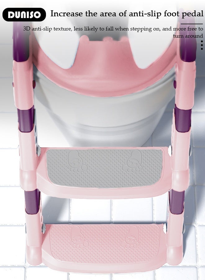 DUNISO Baby Potty Training Seat with Ladder for Western Toilets - PVC Soft Cushioned Seat,  Handle for Toddlers 2-5 Years , Adjustable Height - Image 5