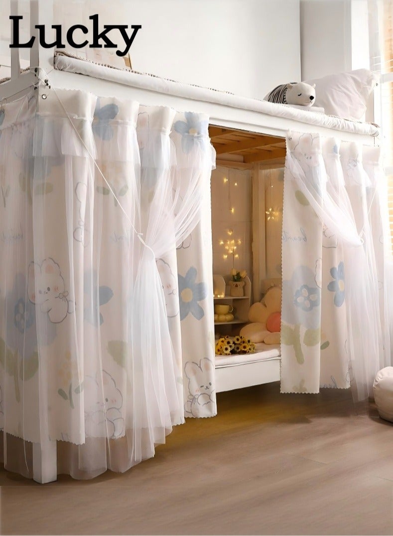 لاكي 2 قطعة ستارة سرير خاصة في الجزء السفلي من السرير بطابقين، ستارة تعتيم سرير واحد قابلة للتنفس والغبار، ستارة سرير عائلي عنبر، طبقة مزدوجة يمكن أن تغطي 3 جوانب - Image 1