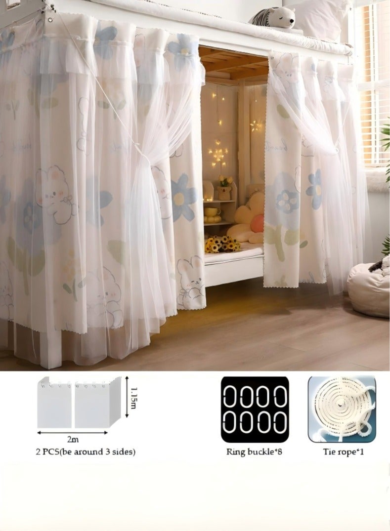 لاكي 2 قطعة ستارة سرير خاصة في الجزء السفلي من السرير بطابقين، ستارة تعتيم سرير واحد قابلة للتنفس والغبار، ستارة سرير عائلي عنبر، طبقة مزدوجة يمكن أن تغطي 3 جوانب - Image 2