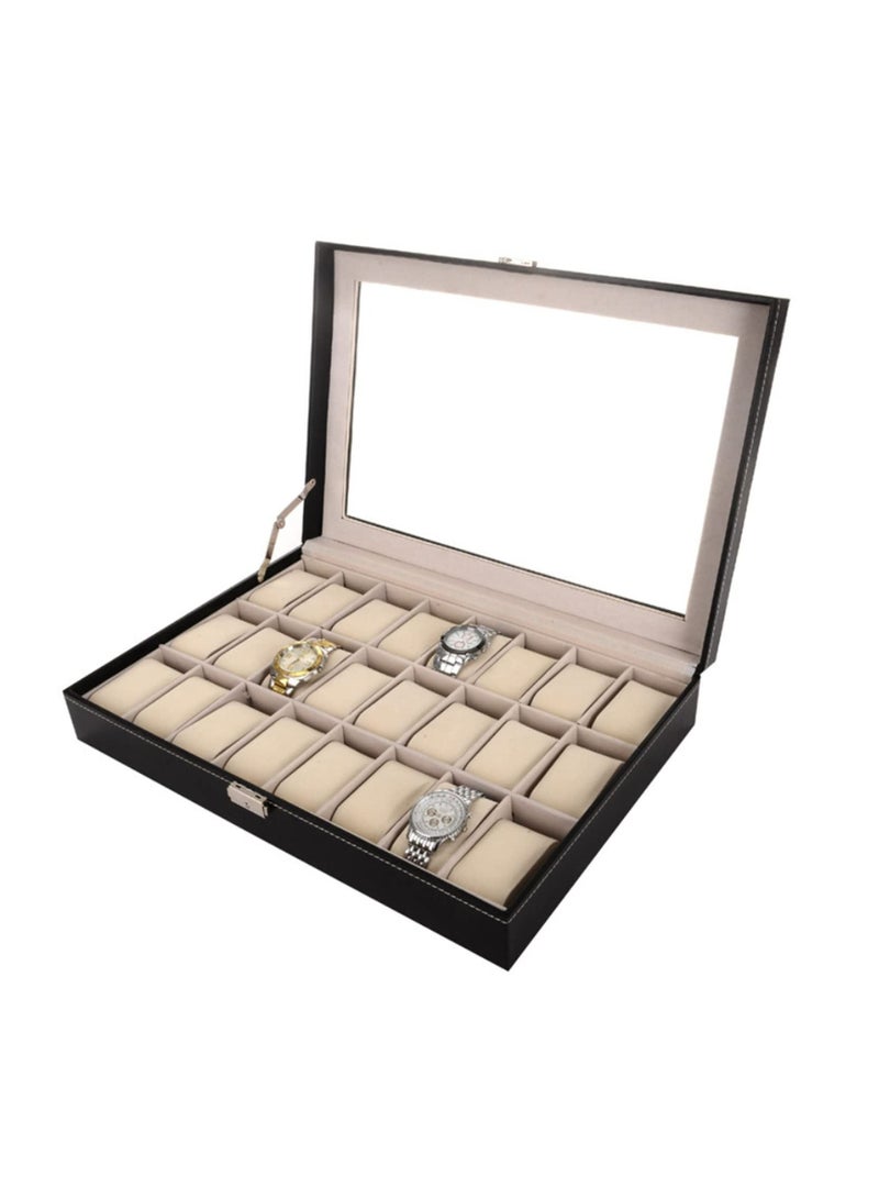 صندوق تخزين مجوهرات الساعات اسود 24 قطعة - Image 1