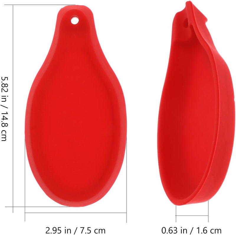 Silicone Spoon Rest 2pcs Red Soup Ladle Holder Kitchen Utensil Holder Spoon Pad for Home Countertop Cooking - Image 2