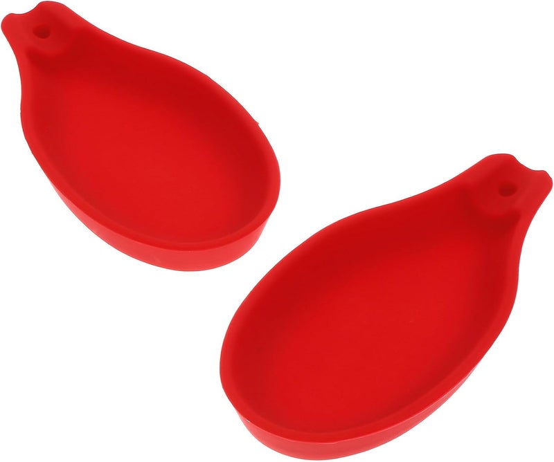 Silicone Spoon Rest 2pcs Red Soup Ladle Holder Kitchen Utensil Holder Spoon Pad for Home Countertop Cooking - Image 1