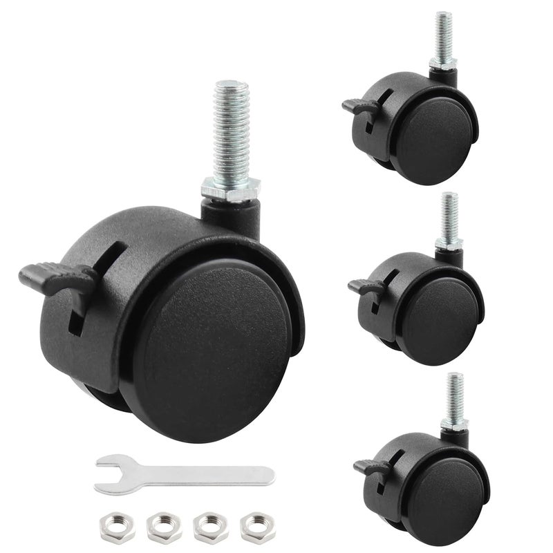 HOWDIA 1.5 Inch Swivel Caster Wheels for Cart, M8-1.25×20mm Threaded Stem Heavy Duty Casters with Brake, Nylon Wheels Replacement for Furniture, Table, Cabinet, Shelf(4 Pack) - Image 1