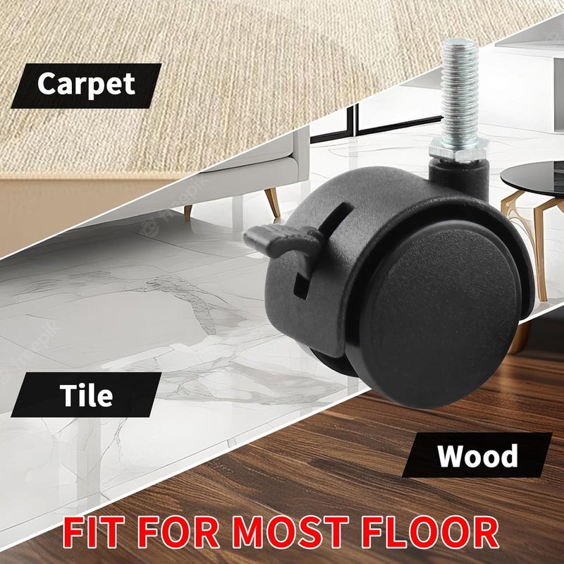 HOWDIA 1.5 Inch Swivel Caster Wheels for Cart, M8-1.25×20mm Threaded Stem Heavy Duty Casters with Brake, Nylon Wheels Replacement for Furniture, Table, Cabinet, Shelf(4 Pack) - Image 5