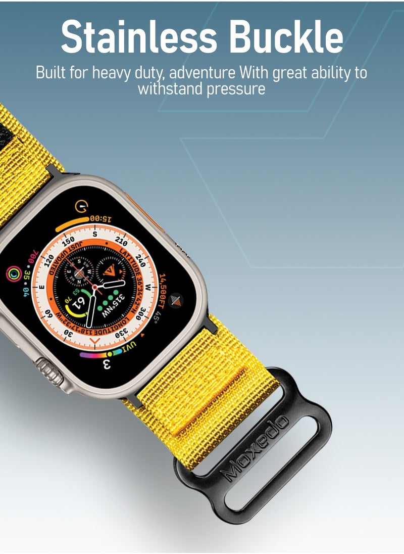 Moxedo Moxedo MX23 Rugged Strap Breathable Nylon Braided Sports Band Compatible with Apple Watch Band Series 8/7/6/5/4/3/2/1/SE Ultra Woven Loop Design for 44mm/45mm/49mm - Yellow  - Image 3