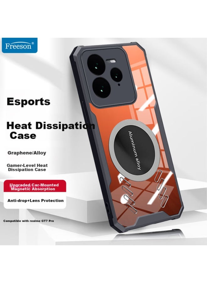 Freeson Cooling Phone Case For Realme Gt7 Pro, Full Lens Protection, Shockproof, Anti-collision Corners, Simple Design, Metal Magnetic Compatible With Cooling Fans, Black - Image 1