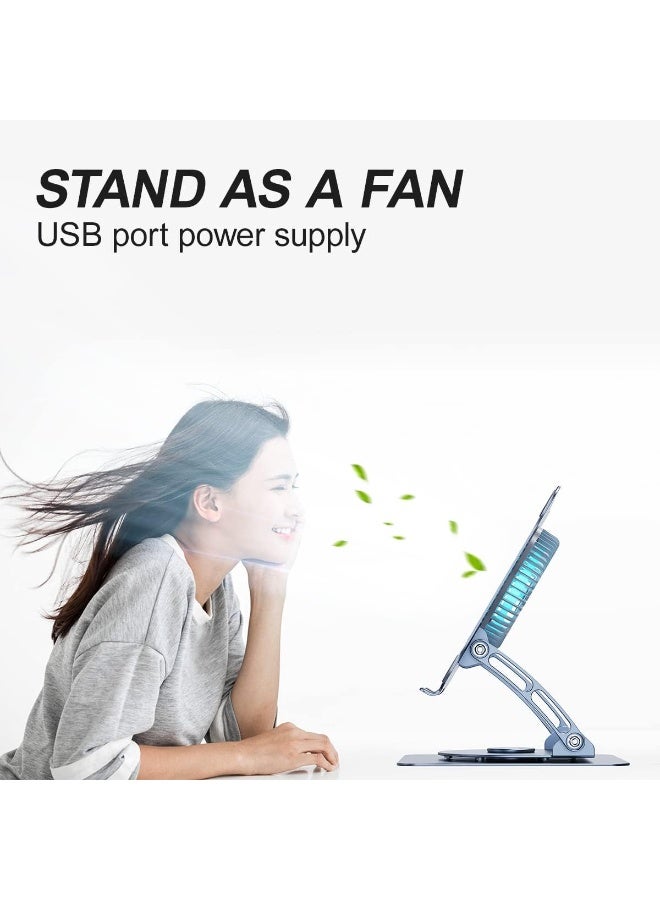 Laptop Stand with Cooling Fan & 360° Rotating Base – Ergonomic Aluminum Adjustable Riser – Fully Foldable Dual-Shaft Design for Easy Storage & Daily Use - Image 3