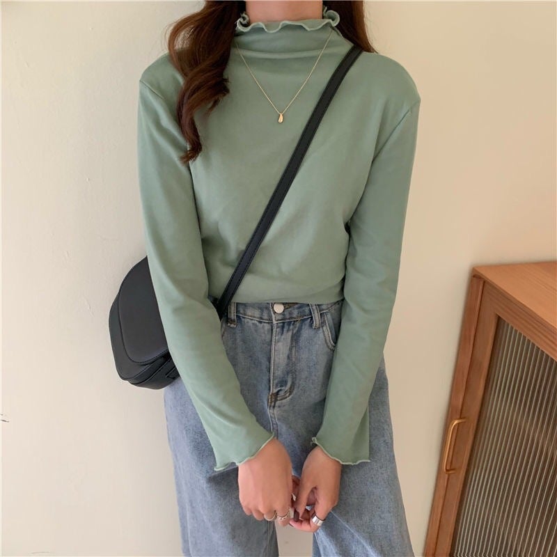 Chic Velvet Cat Diary Tee Autumn Lazy Ruffle Long Sleeve Top Yellow  - Image 2
