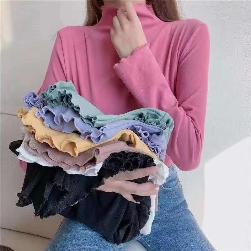Chic Velvet Cat Diary Tee Autumn Lazy Ruffle Long Sleeve Top Yellow  - Image 4