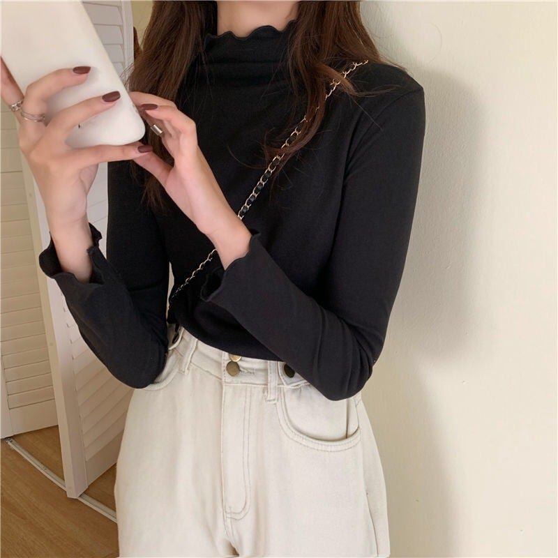 Chic Velvet Cat Diary Tee Autumn Lazy Ruffle Long Sleeve Top Yellow  - Image 3