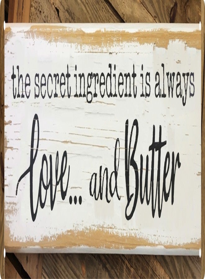 CSWLJS Metal Signs The Secret Ingredient Is Always Love and Butter Sign Funny Kitchen Sign Funny Farmhouse Wall Kitchen Decor Rustic Kitchen Wall Decoration 4x16 in - Image 1