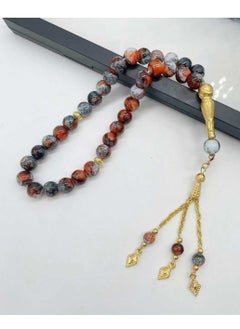 Fianser Tasbih 33 Prayer Beads 10mm Stone with Patterns Muslim Islamic Arabic Golden Tassels Exquisite Handmade  - Image 4