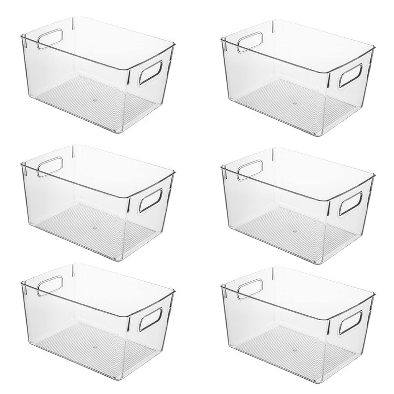 Amtido Clear Plastic Storage Bins for Fridge Cupboard Pantry and Kitchen  Versatile Kitchen Storage Organiser for Food Fruit Vegetable Cleaning Products and Clothing Storage 6Pack
