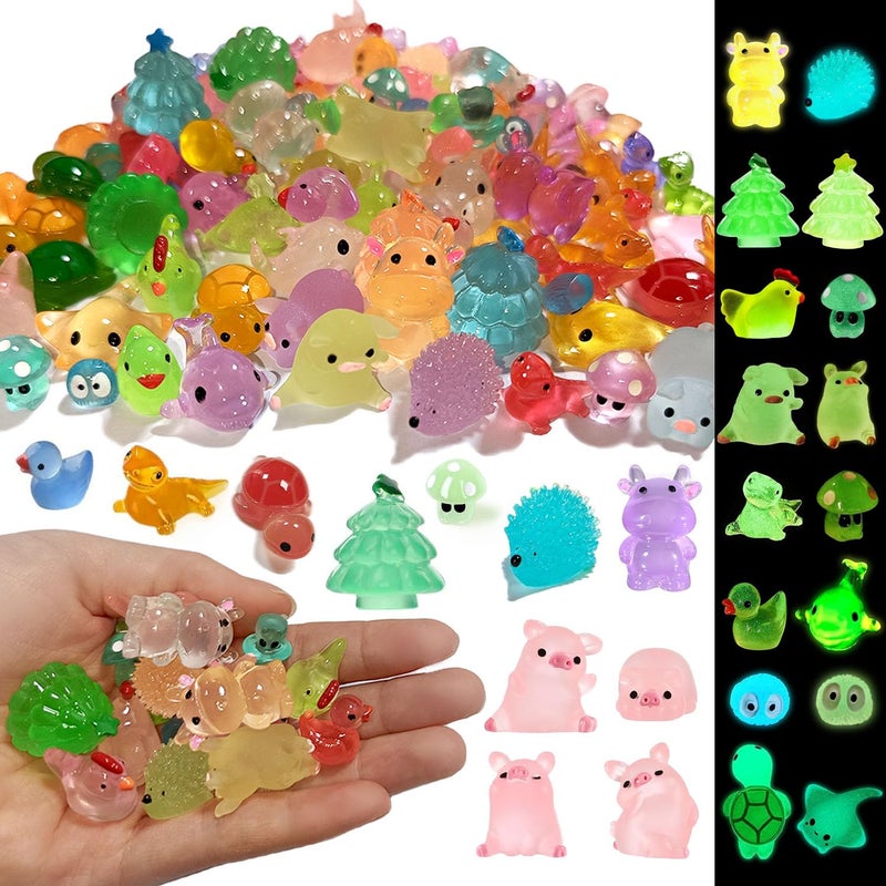 OrgMemory 120 PCS Luminous Mini Resin Animal Figurines, 12 Styles, for Miniature Fairy Garden Accessories Micro Landscape Aquarium Garden, Glow in The Dark Tiny Animals - Image 1
