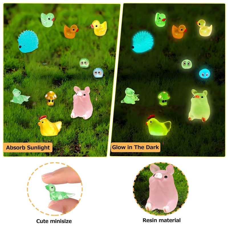 OrgMemory 120 PCS Luminous Mini Resin Animal Figurines, 12 Styles, for Miniature Fairy Garden Accessories Micro Landscape Aquarium Garden, Glow in The Dark Tiny Animals - Image 4