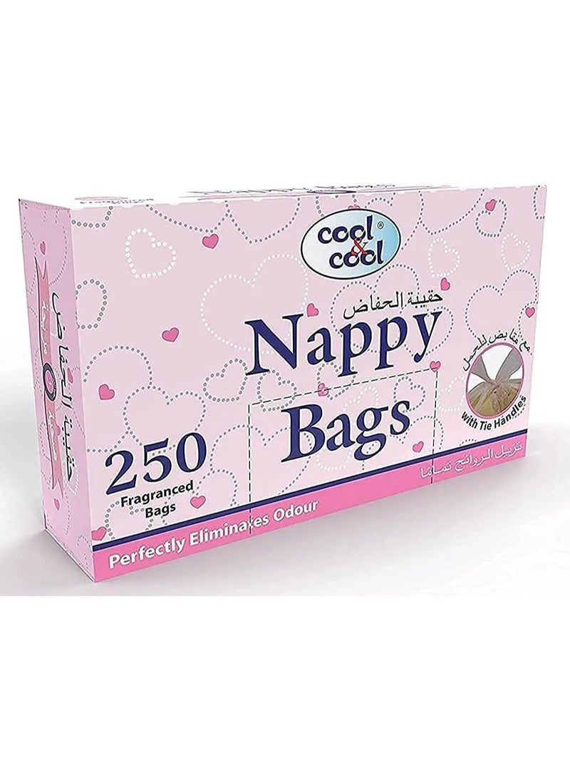 Cool & Cool Cool & Cool Disposable Nappy Bags, Mildly Scented, Easy-Tie Handles, Travel-Friendly, 250ct 
