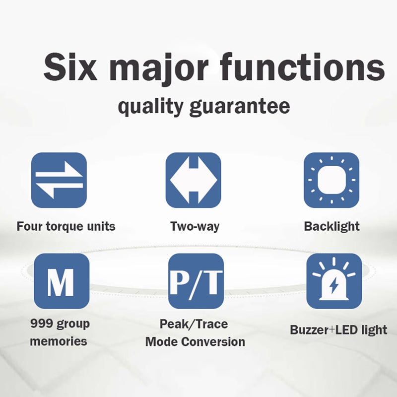 عداد العزم الرقمي  
شاشة رقمية بإضاءة خلفية  
قياس ثنائي الاتجاه  
وضعان للعمل  
قابل للتعديل  
أربع وحدات قابلة للتبديل  
مع وظيفة إنذار بالصوت والضوء - Image 2
