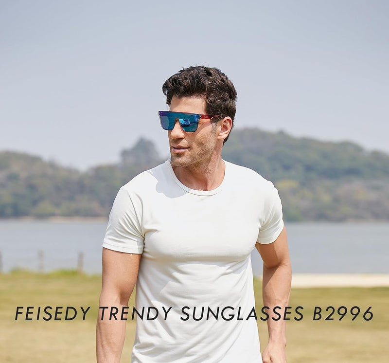 FEISEDY Fashion Flat Top Sunglasses Trendy Oversized Square Shades Women Men UV400 B2996 - Image 3