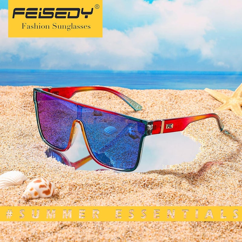 FEISEDY Fashion Flat Top Sunglasses Trendy Oversized Square Shades Women Men UV400 B2996 - Image 5