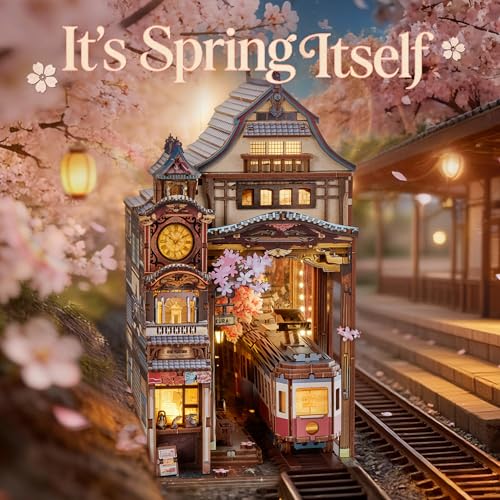 FUNPOLA Sakura Train Book Nook Kit LED 3D Wood Puzzle with Infinity Mirror DIY Bookshelf Decor Miniature Craft Gift for Kids and Adults - Image 5