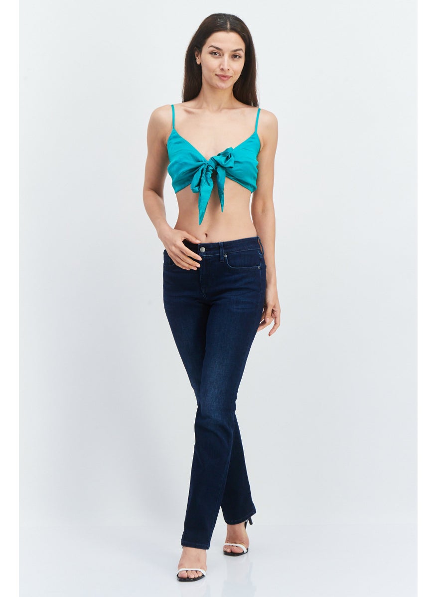 Etam Women Tie Neck Sleeveless Crop Top, Teal Green  - Image 4