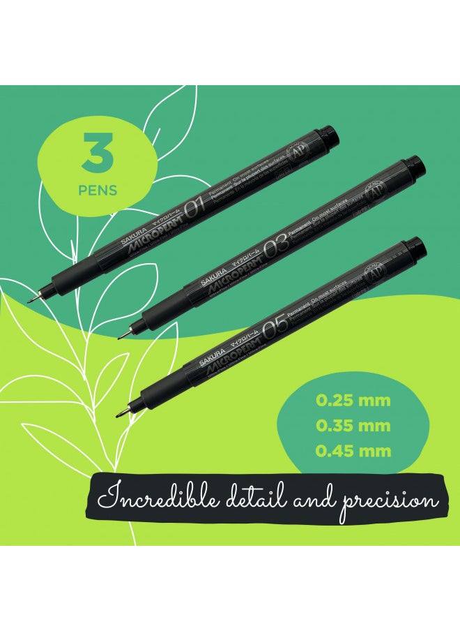 SAKURA - SAKURA Microperm Ultra Fine Point Pens - Permanent Marker Pen - Assorted Point Sizes - Black Ink - 3 Pack - Image 1