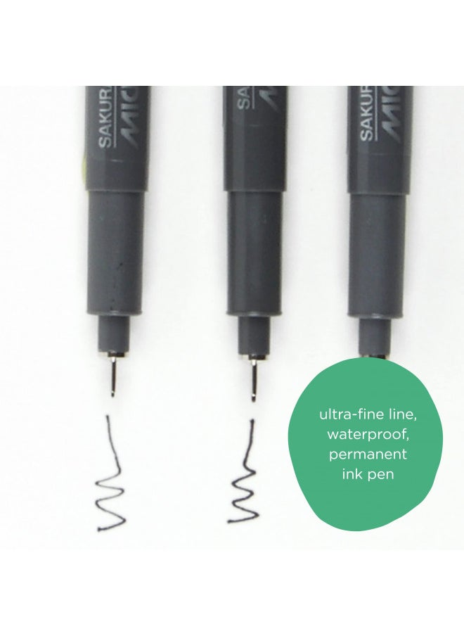 SAKURA - SAKURA Microperm Ultra Fine Point Pens - Permanent Marker Pen - Assorted Point Sizes - Black Ink - 3 Pack - Image 1
