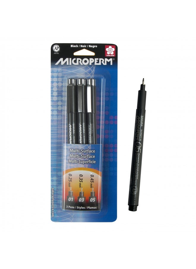 SAKURA - SAKURA Microperm Ultra Fine Point Pens - Permanent Marker Pen - Assorted Point Sizes - Black Ink - 3 Pack - Image 1