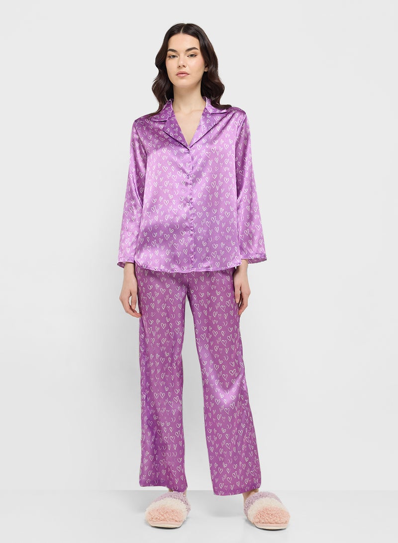 جينجر طقم بيجامة وقميص بأزرار بطبعة قلب - Image 5