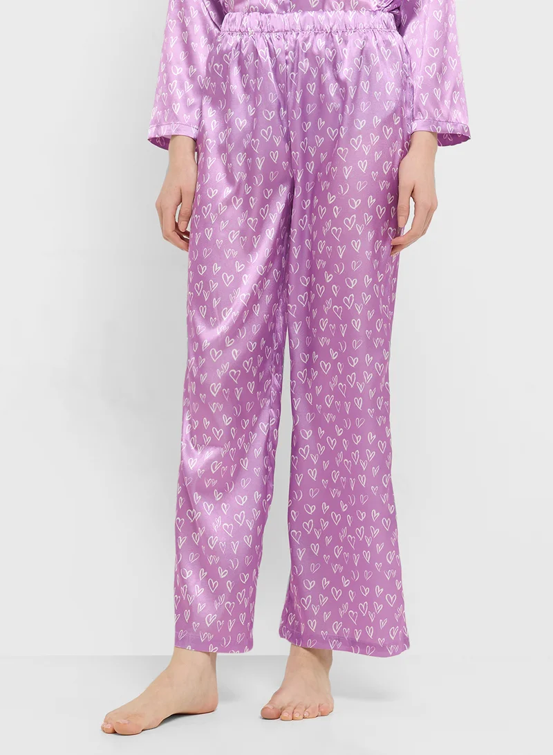 Ginger Heart Print Button Down Shirt & Pyjama Set
