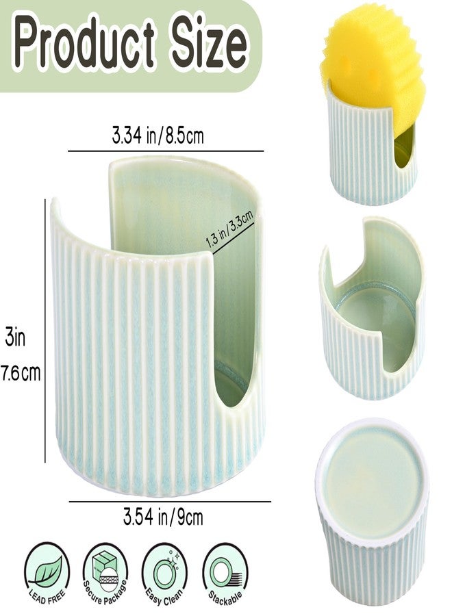 Hoilse Ceramic Sponge Holder for Kitchen Sink, Quick Dry Sink Caddy Organizer with Non-Slip Base, Farmhouse Sponge and Brush Holder for Countertop, Bathroom or Kitchen, Vintage Green - Image 3