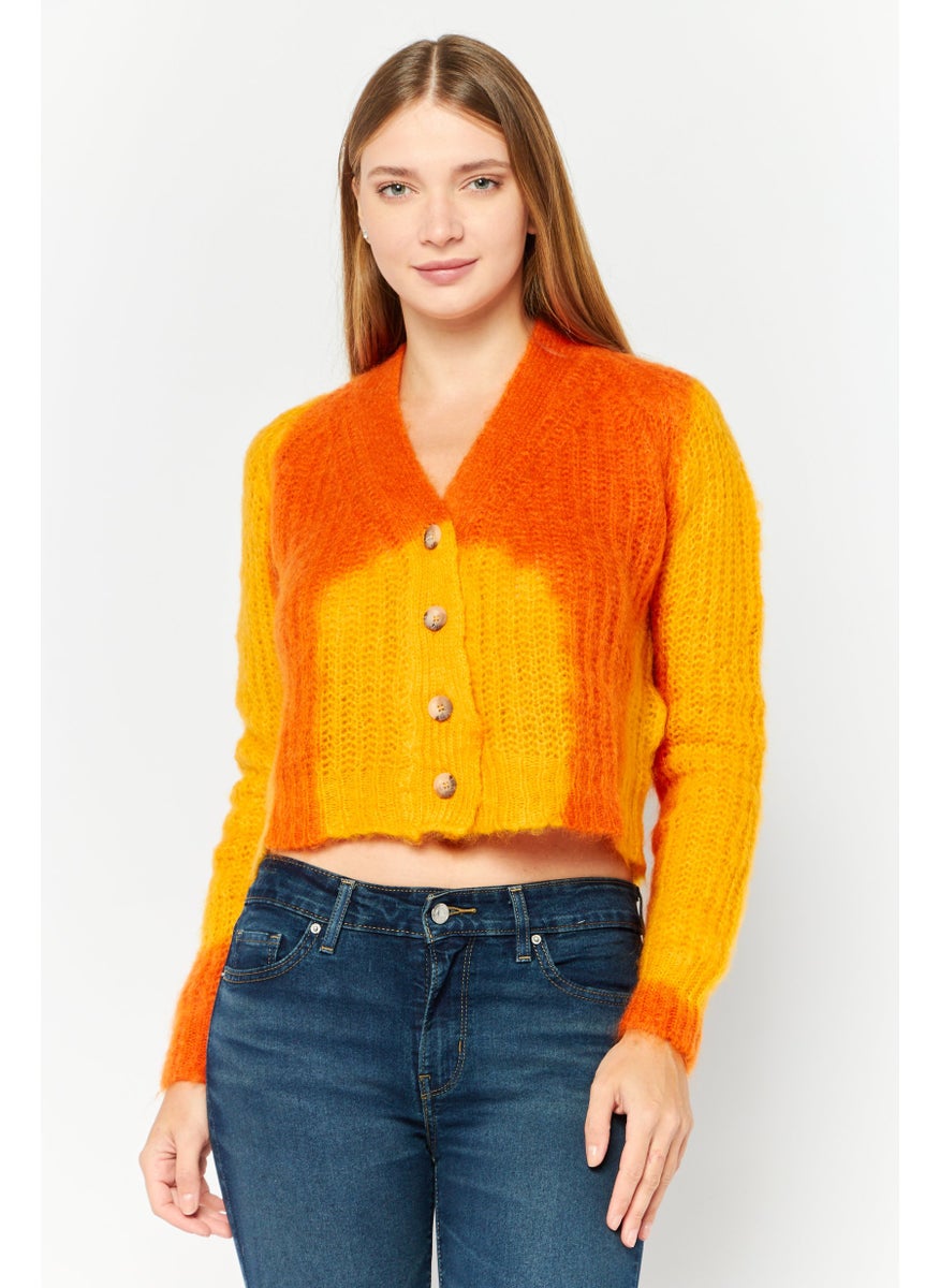 DIESEL Women V Neck Long Sleeve Mohair Cardigan, Yellow  - Image 1