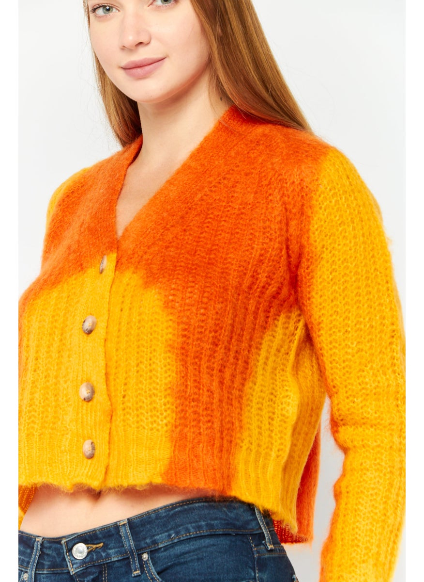 DIESEL Women V Neck Long Sleeve Mohair Cardigan, Yellow  - Image 3