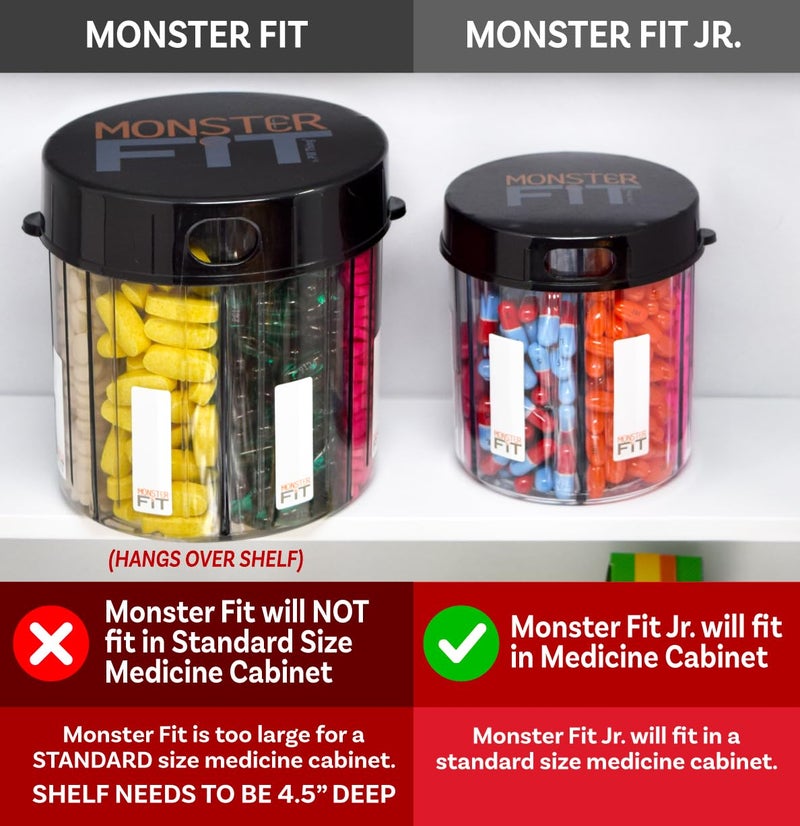 pill thing زجاجة موزع حبوب مكملات XL، 7 قسم، ملصقات، سهل الفتح، مضاد للخلط، منظم محمي من الأشعة فوق البنفسجية، فيتامين شهري كبير، حامل أدوية Monster Fit يتضمن تطبيق Medisafe المتميز - Image 3