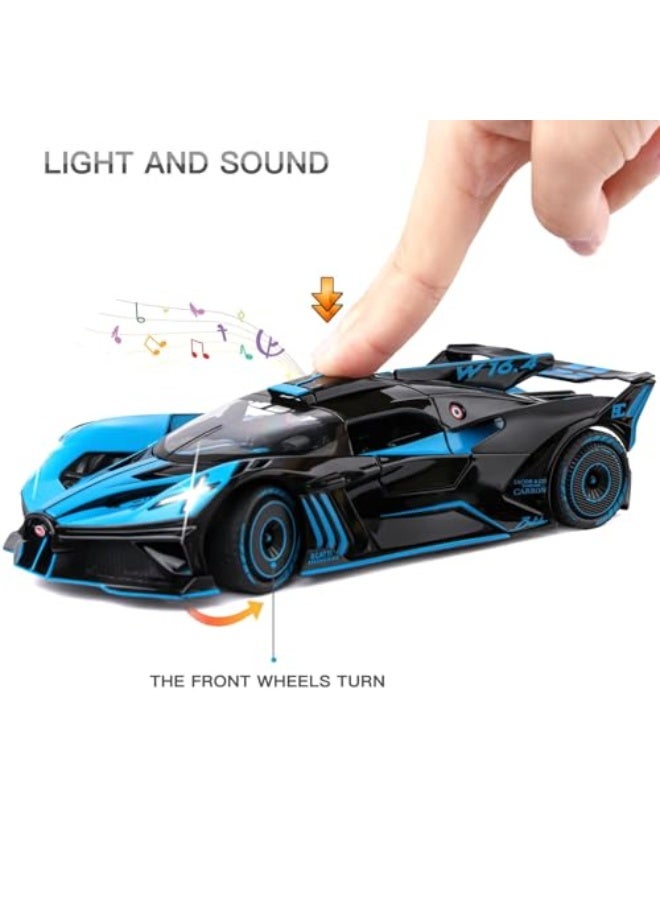 Bugatti 1:24 Scale Bugatti Bolide Diecast Model Car, Blue Alloy Toy with Lights & Sounds, Pull Back Action for Kids for Boys & Girls - Image 3